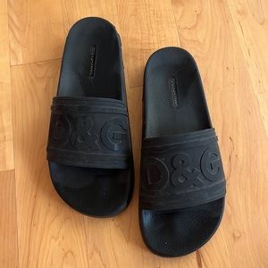 D&G black slides. I love these but have super narrow feet. They’re just too big.